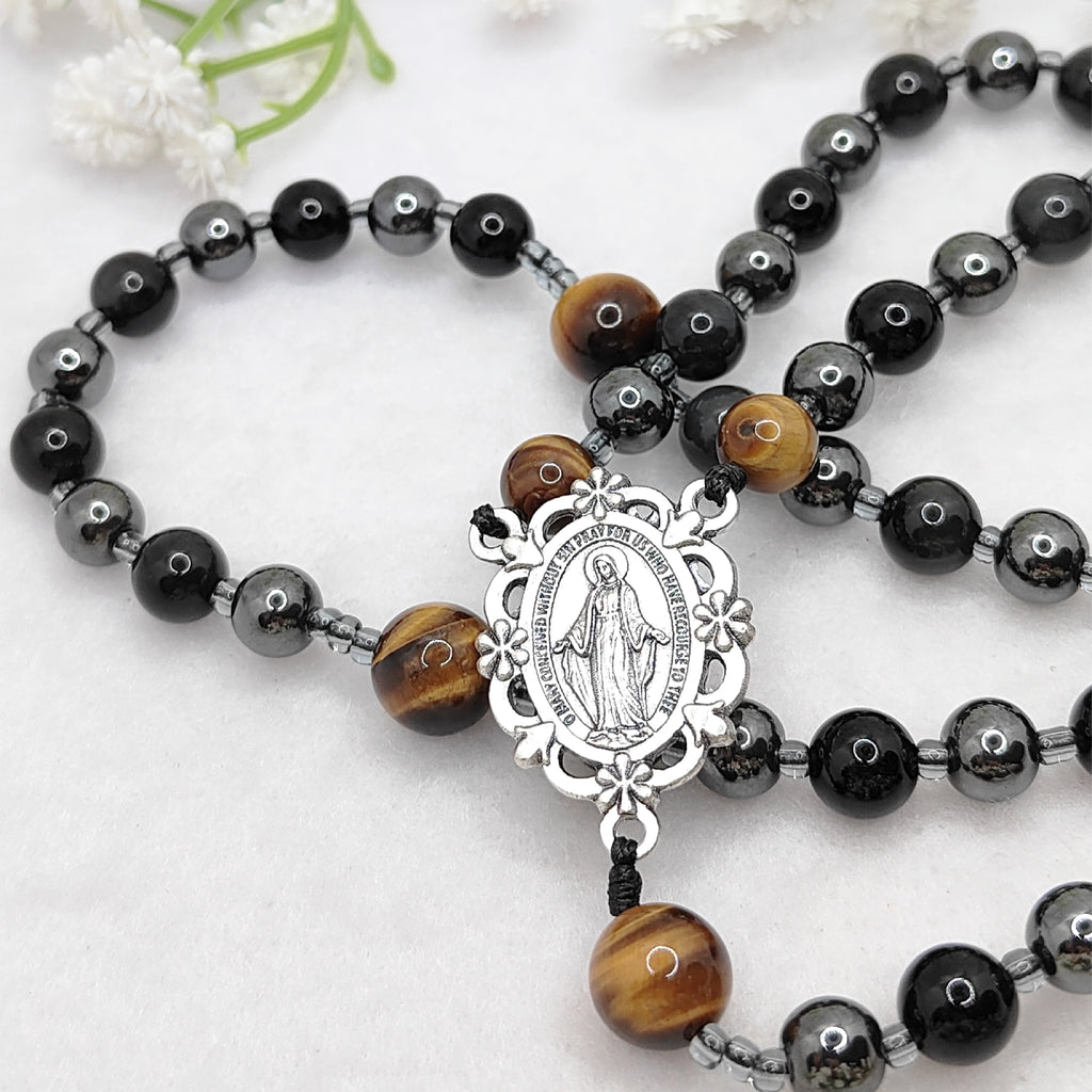 Hope & Protection Obsidian Hematite & Tiger Eye Rosary