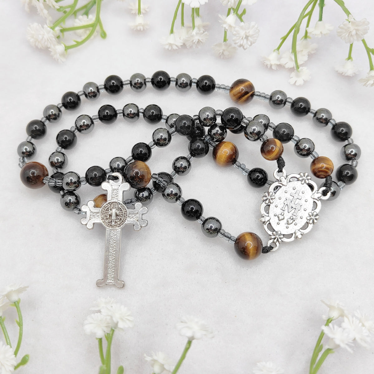 Hope & Protection Obsidian Hematite & Tiger Eye Rosary