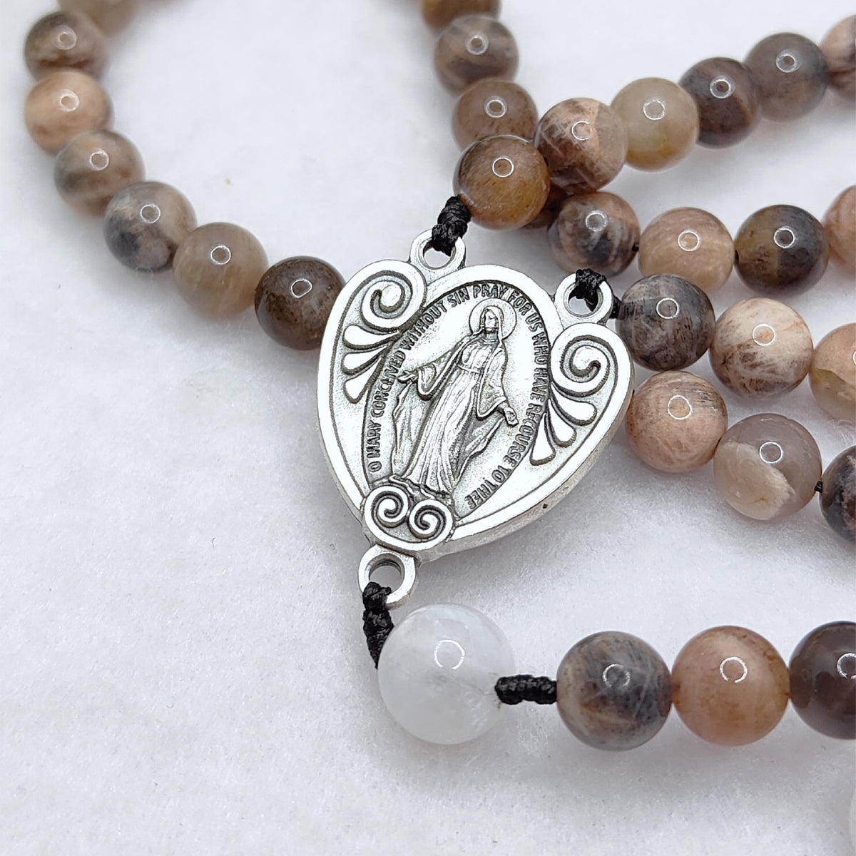Our Lady of Grace Black Sunstone & White Moonstone Rosary
