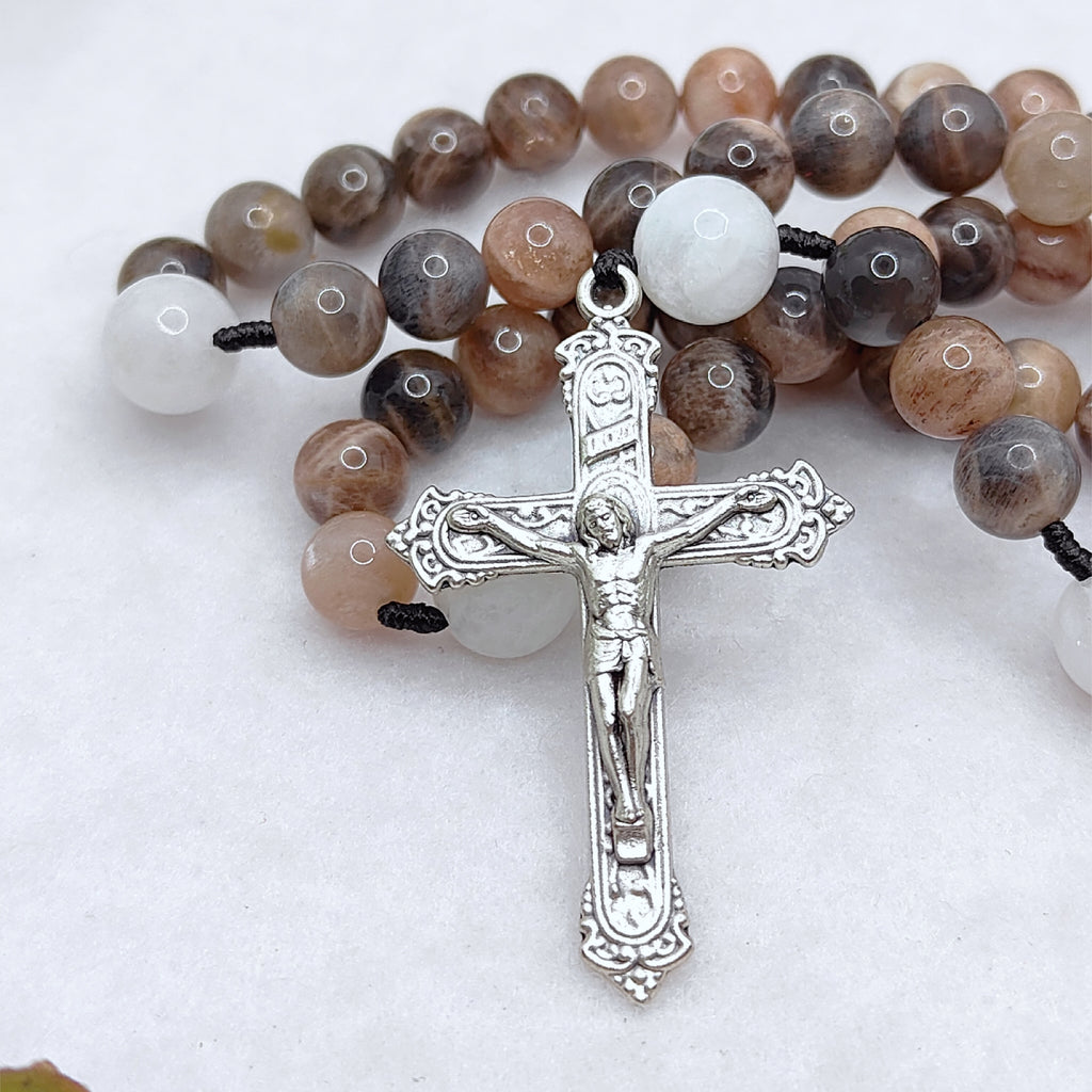 Our Lady of Grace Black Sunstone & White Moonstone Rosary