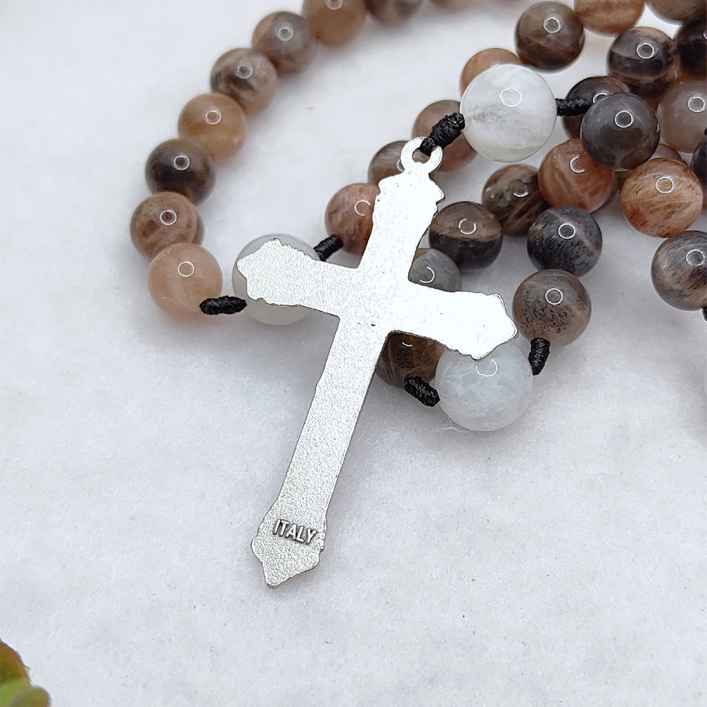 Our Lady of Grace Black Sunstone & White Moonstone Rosary