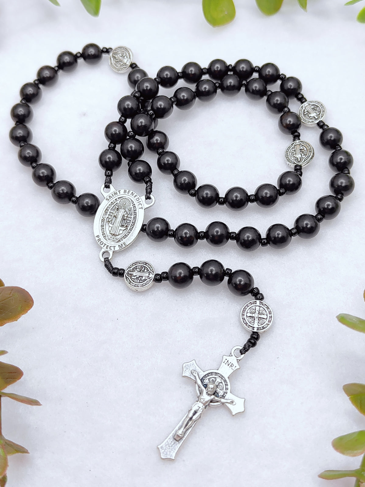 St Benedict Black Ebony Wood Spiritual Protection Rosary