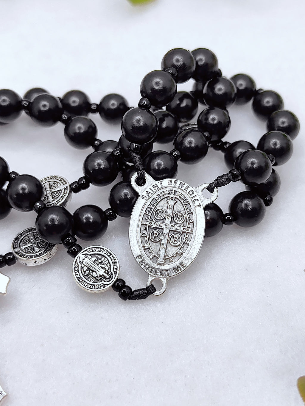 St Benedict Black Ebony Wood Spiritual Protection Rosary