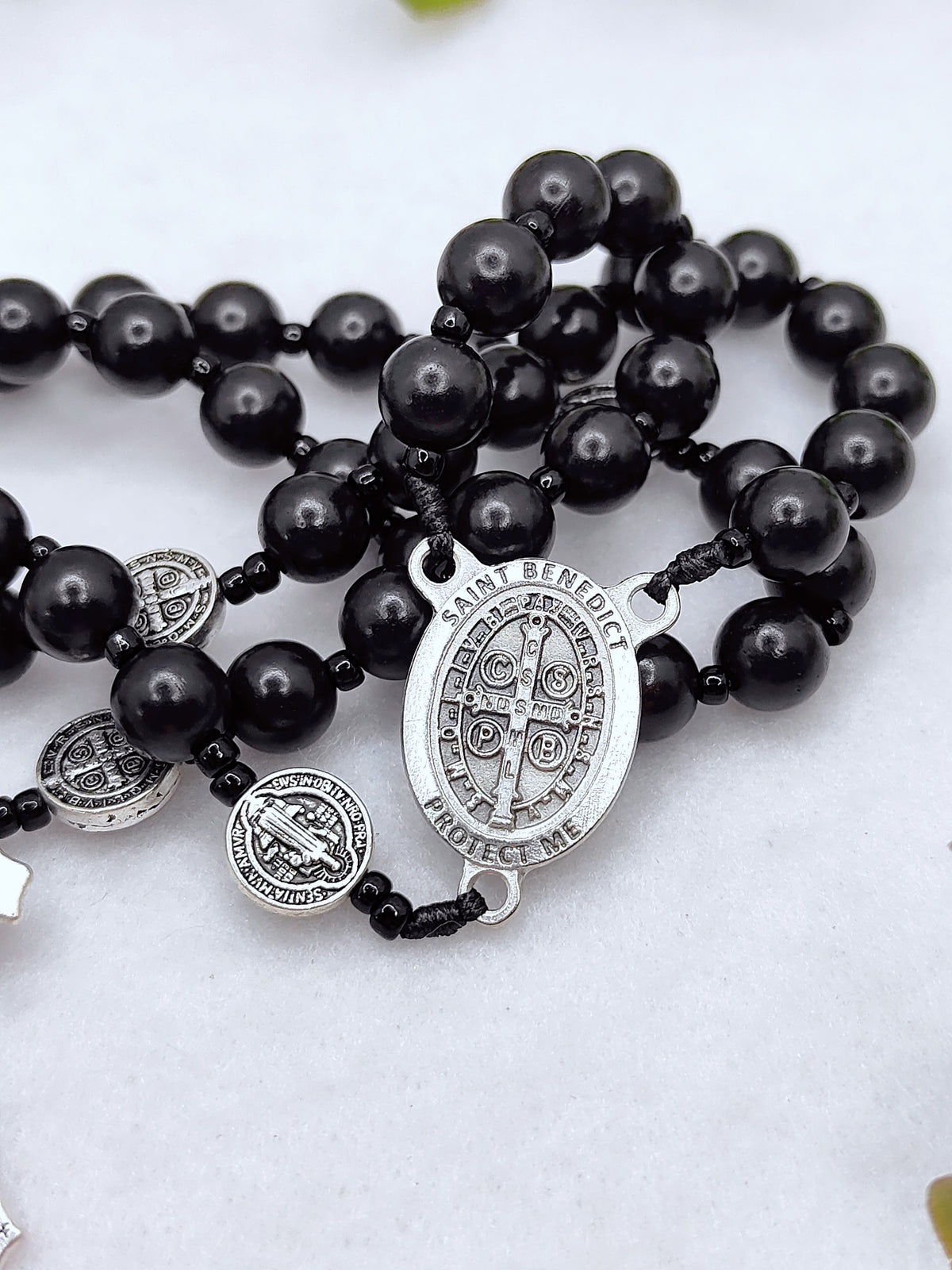 St Benedict Black Ebony Wood Spiritual Protection Rosary