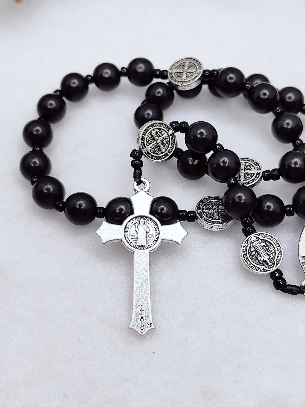 St Benedict Black Ebony Wood Spiritual Protection Rosary