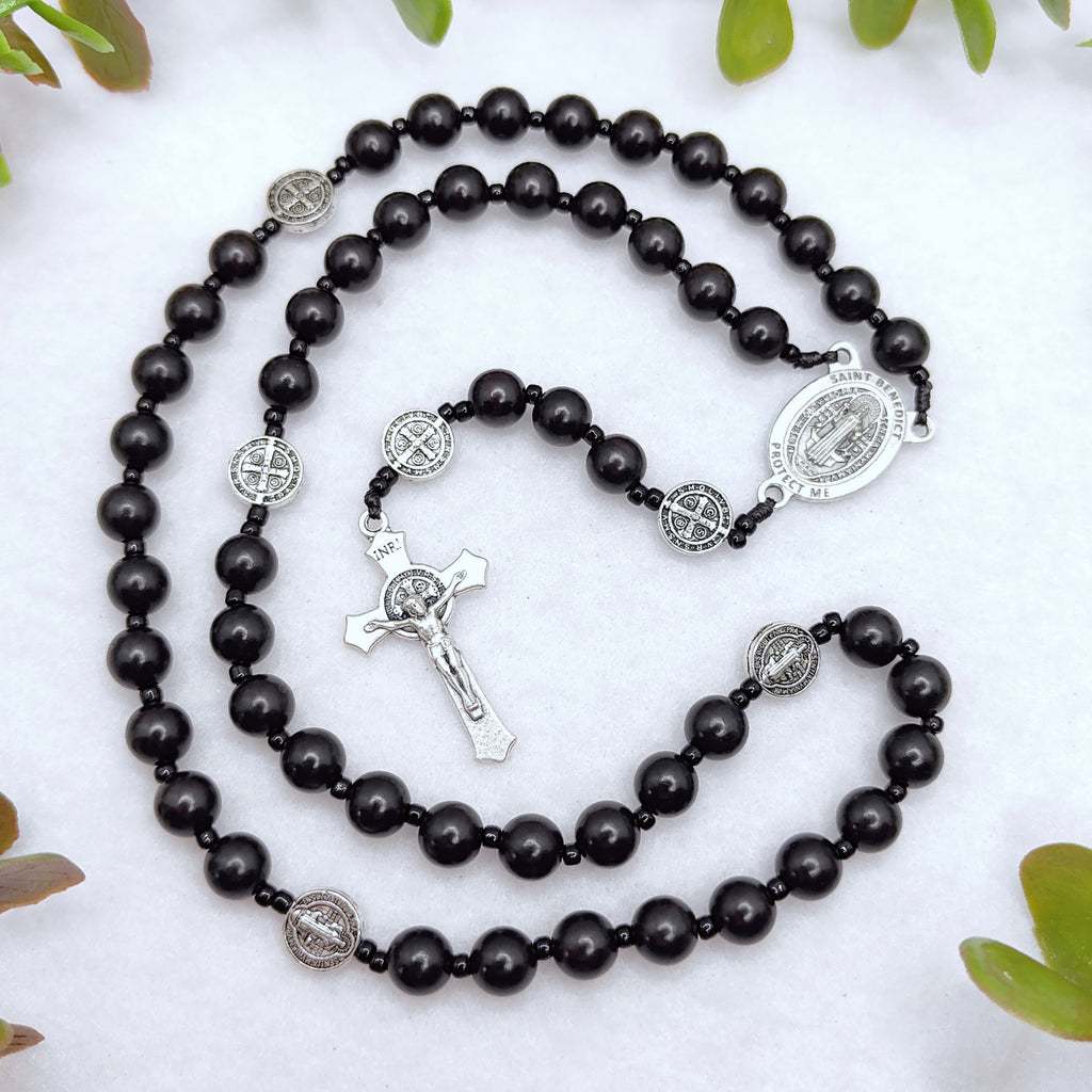 St Benedict Black Ebony Wood Spiritual Protection Rosary