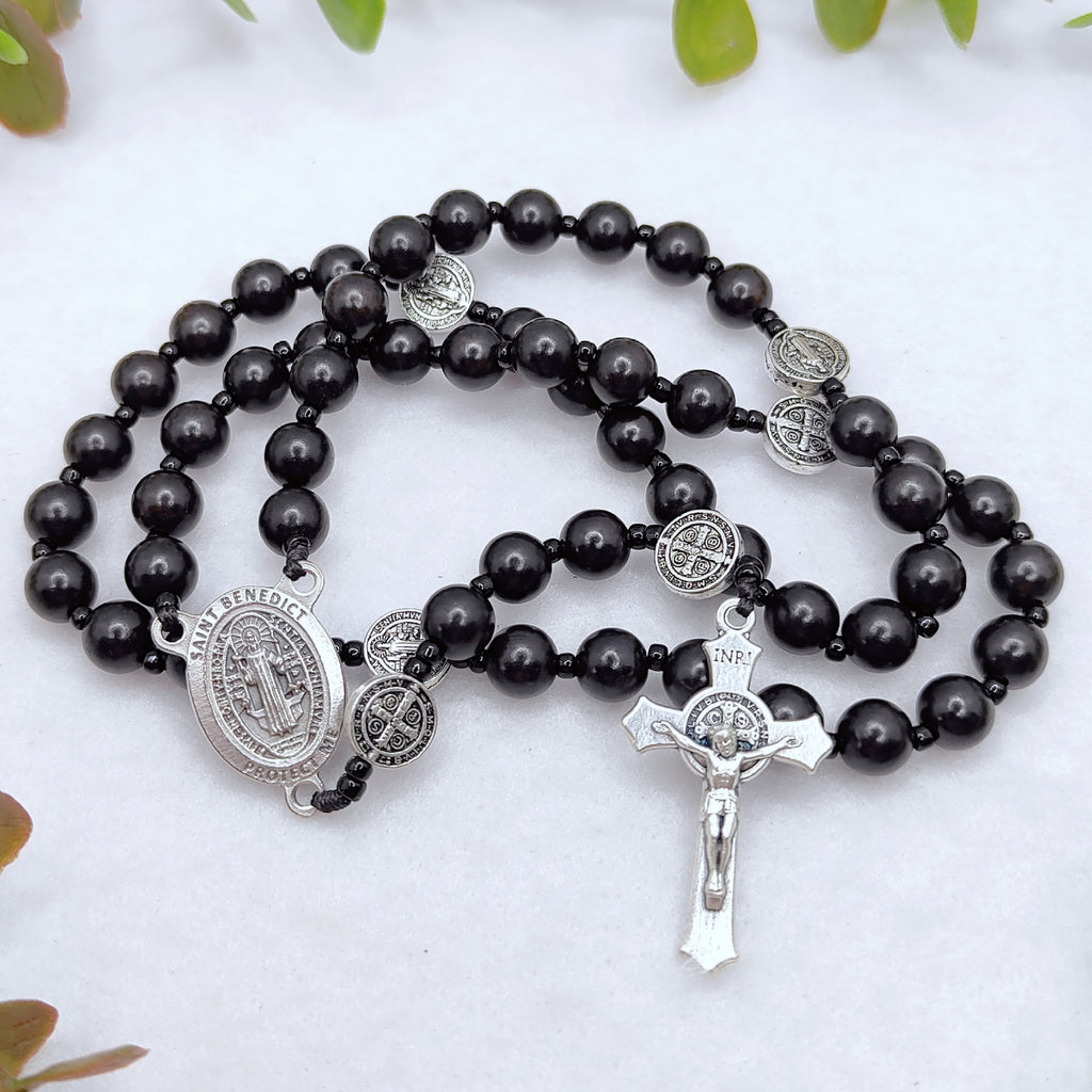 St Benedict Black Ebony Wood Spiritual Protection Rosary