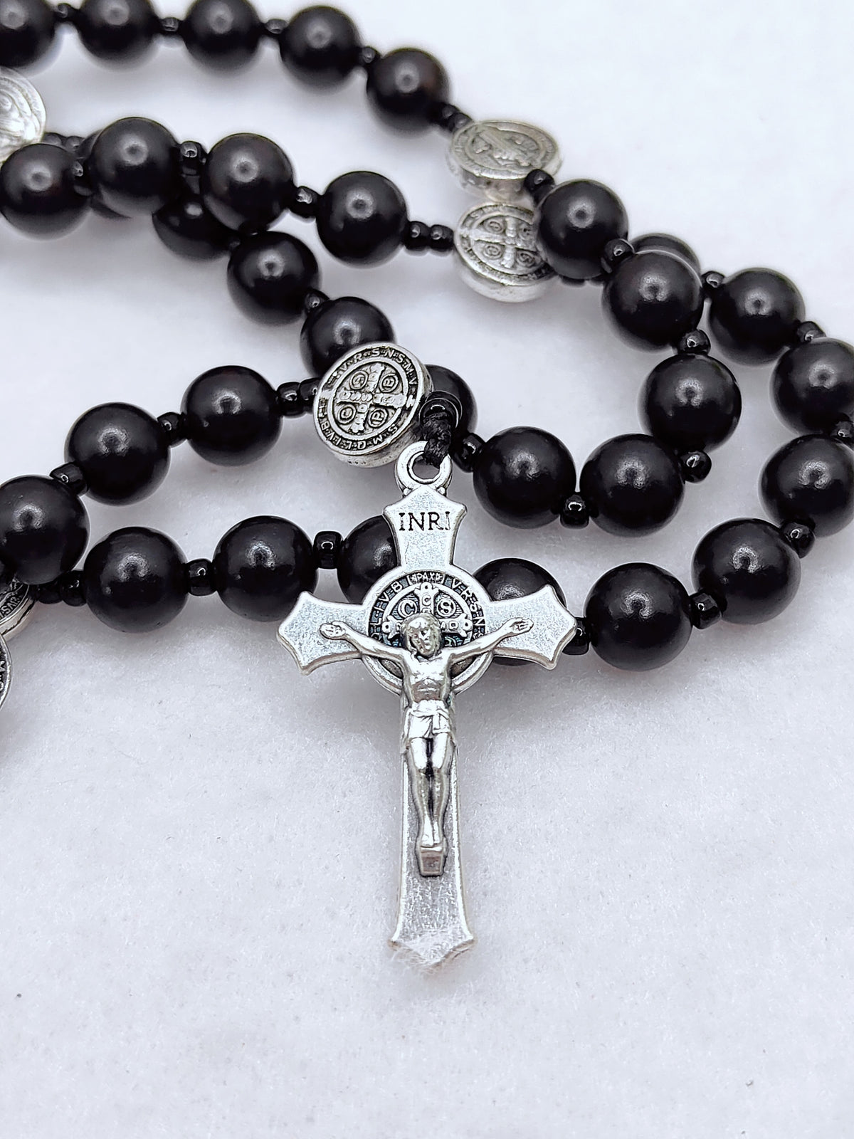 St Benedict Black Ebony Wood Spiritual Protection Rosary