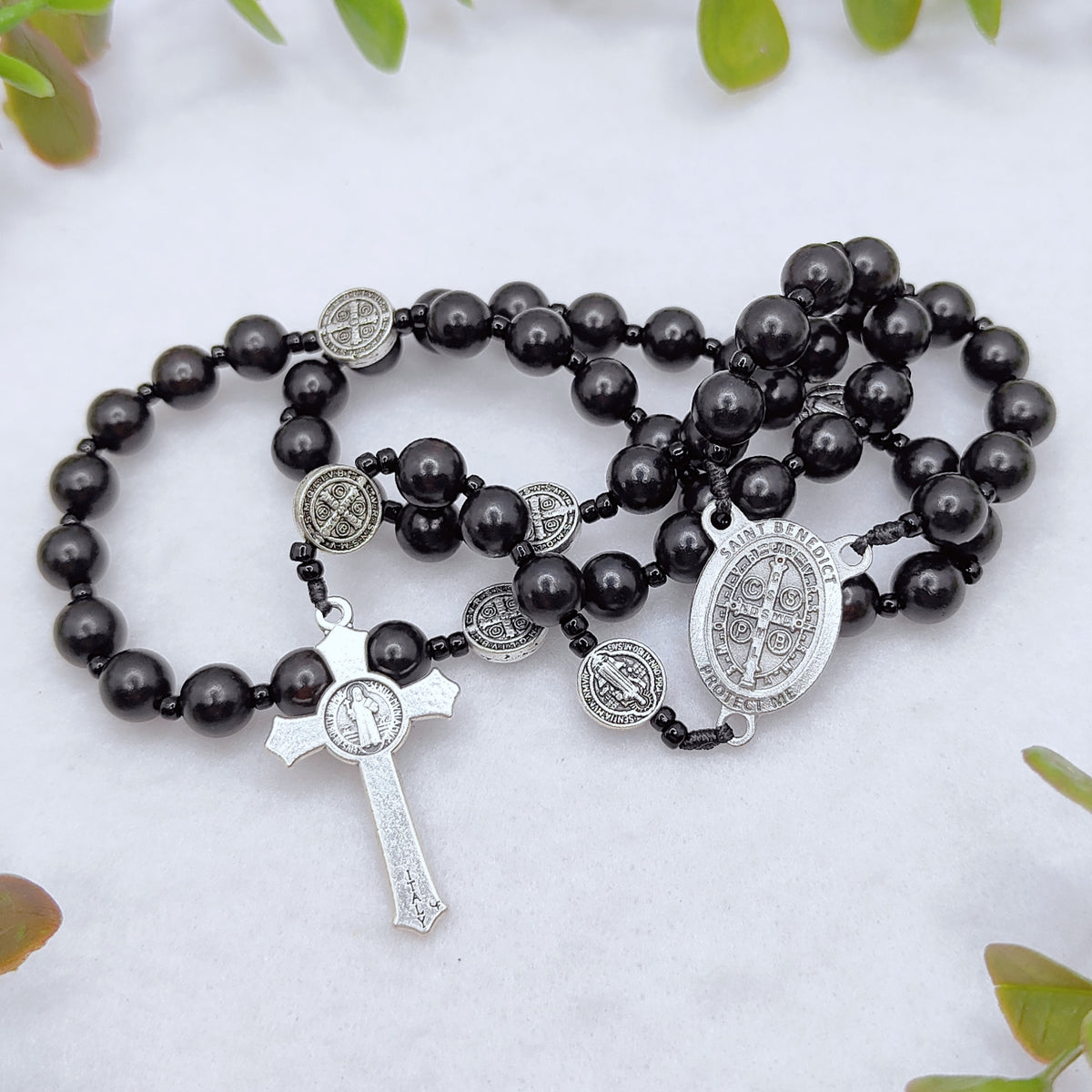 St Benedict Black Ebony Wood Spiritual Protection Rosary