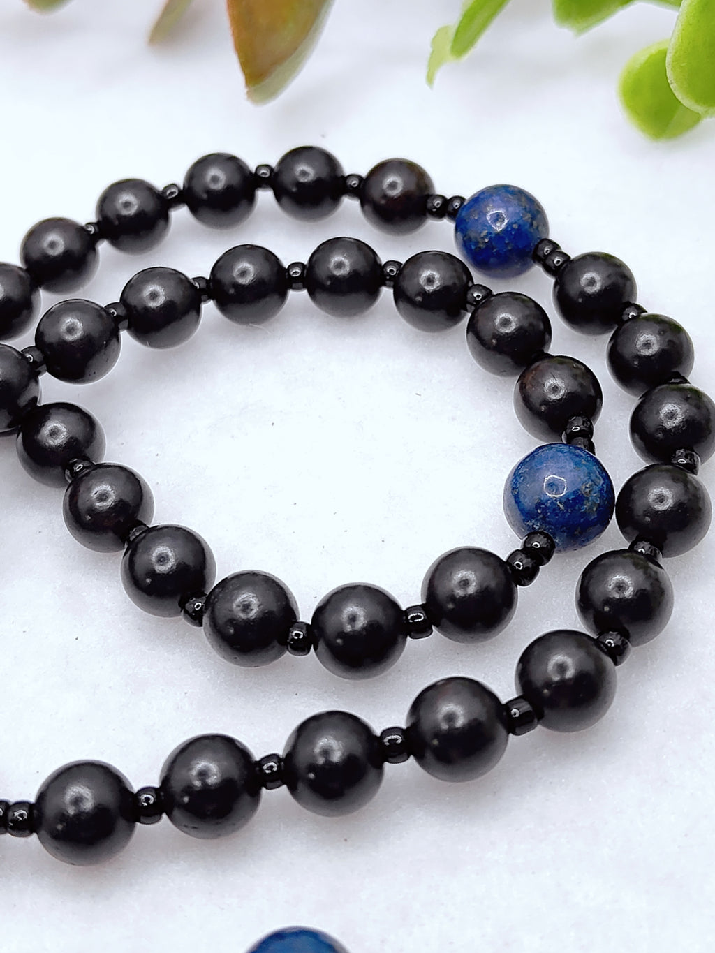 St Joseph Black Ebony Wood with Lapis Lazuli Rosary