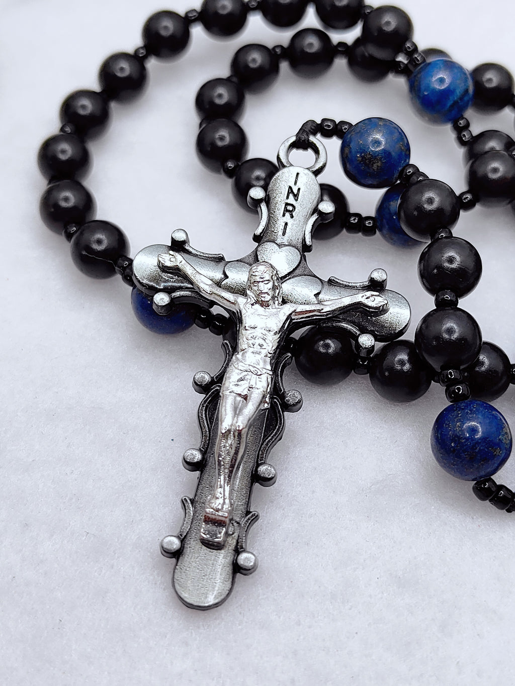 St Joseph Black Ebony Wood with Lapis Lazuli Rosary
