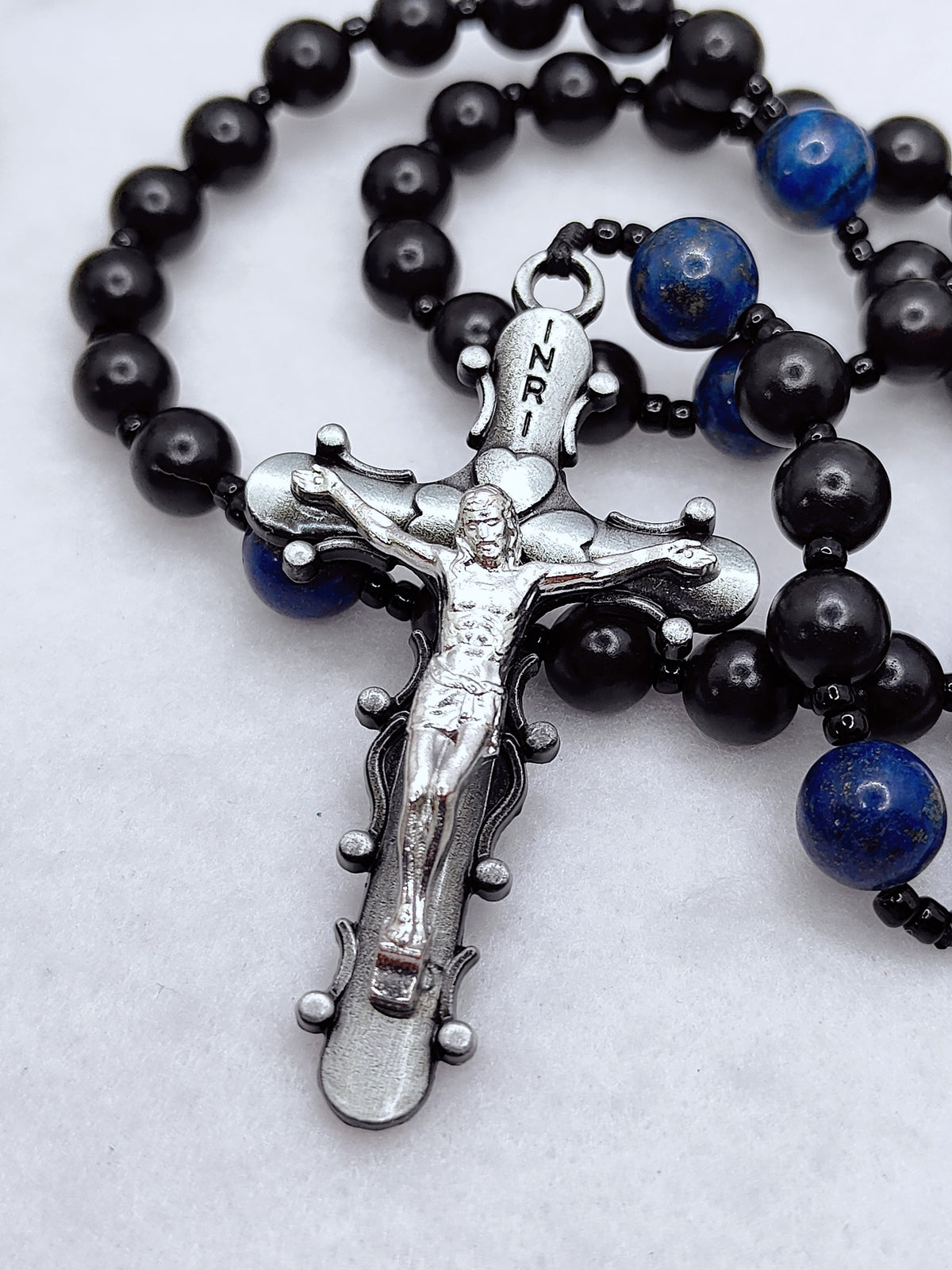 St Joseph Black Ebony Wood with Lapis Lazuli Rosary