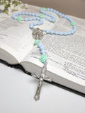 Miraculous Medal Sky Blue Acrylic with Roses