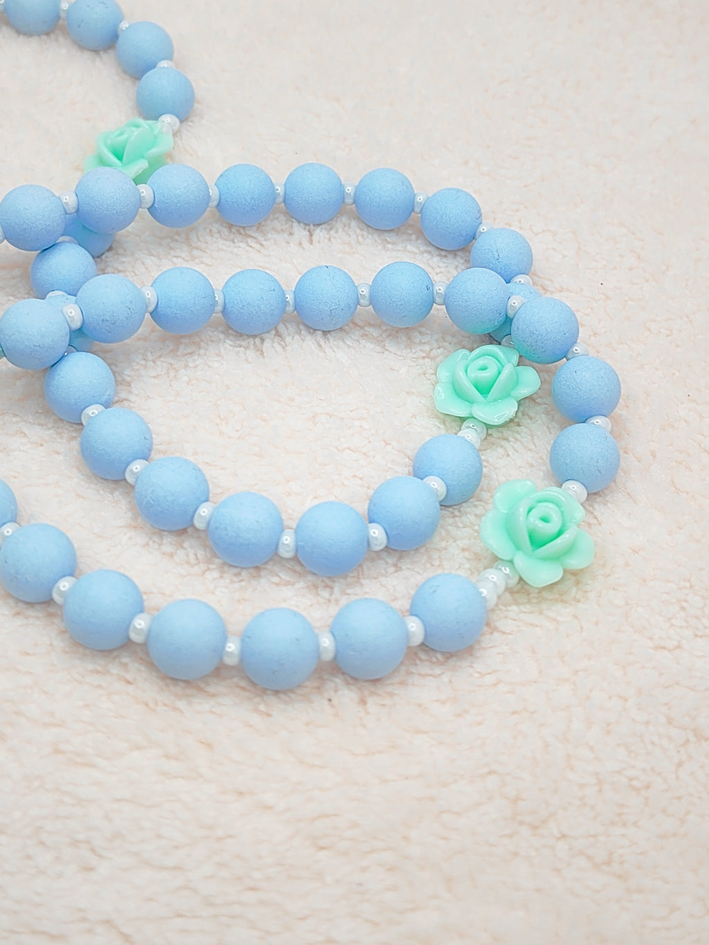 Miraculous Medal Sky Blue Acrylic with Roses