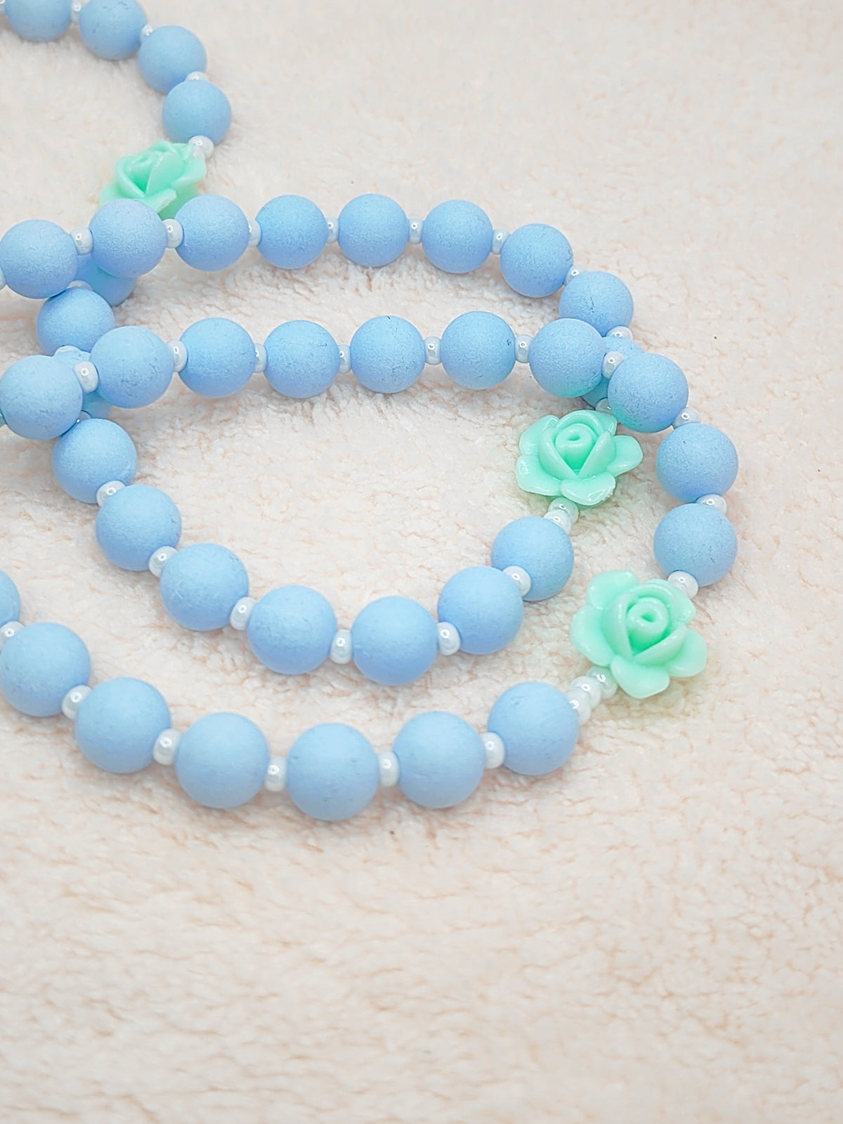Miraculous Medal Sky Blue Acrylic with Roses
