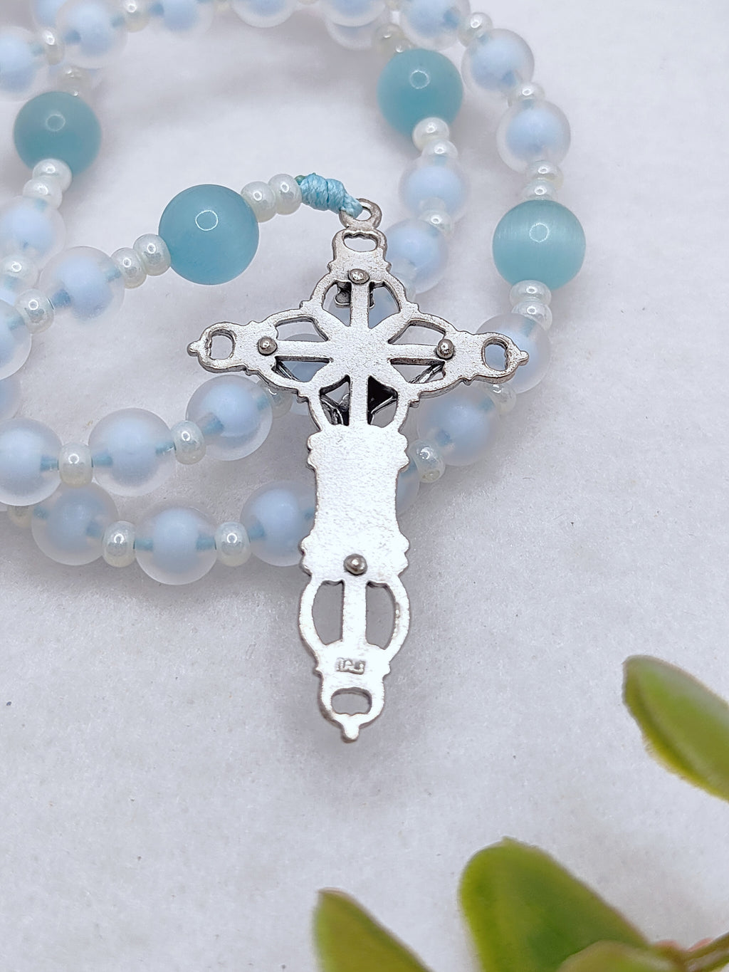 Our Lady of Grace Serenity Blue Glass Rosary