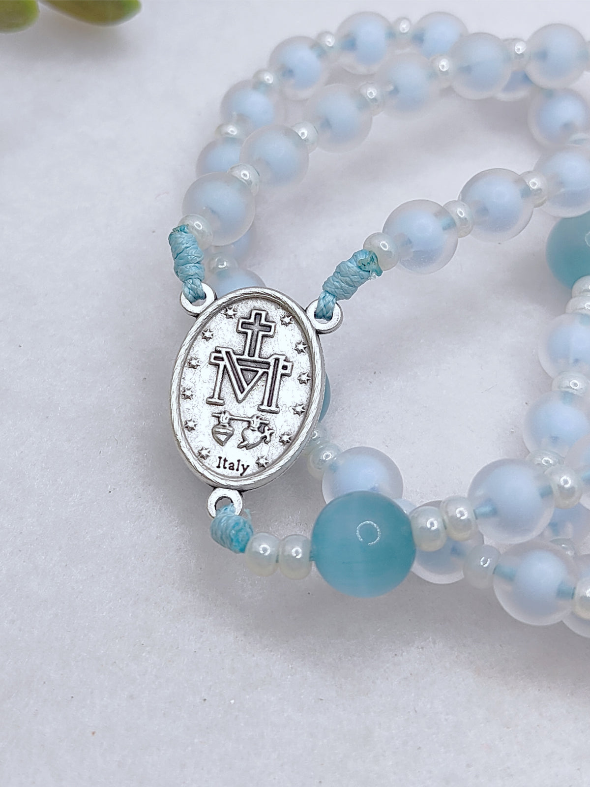 Our Lady of Grace Serenity Blue Glass Rosary