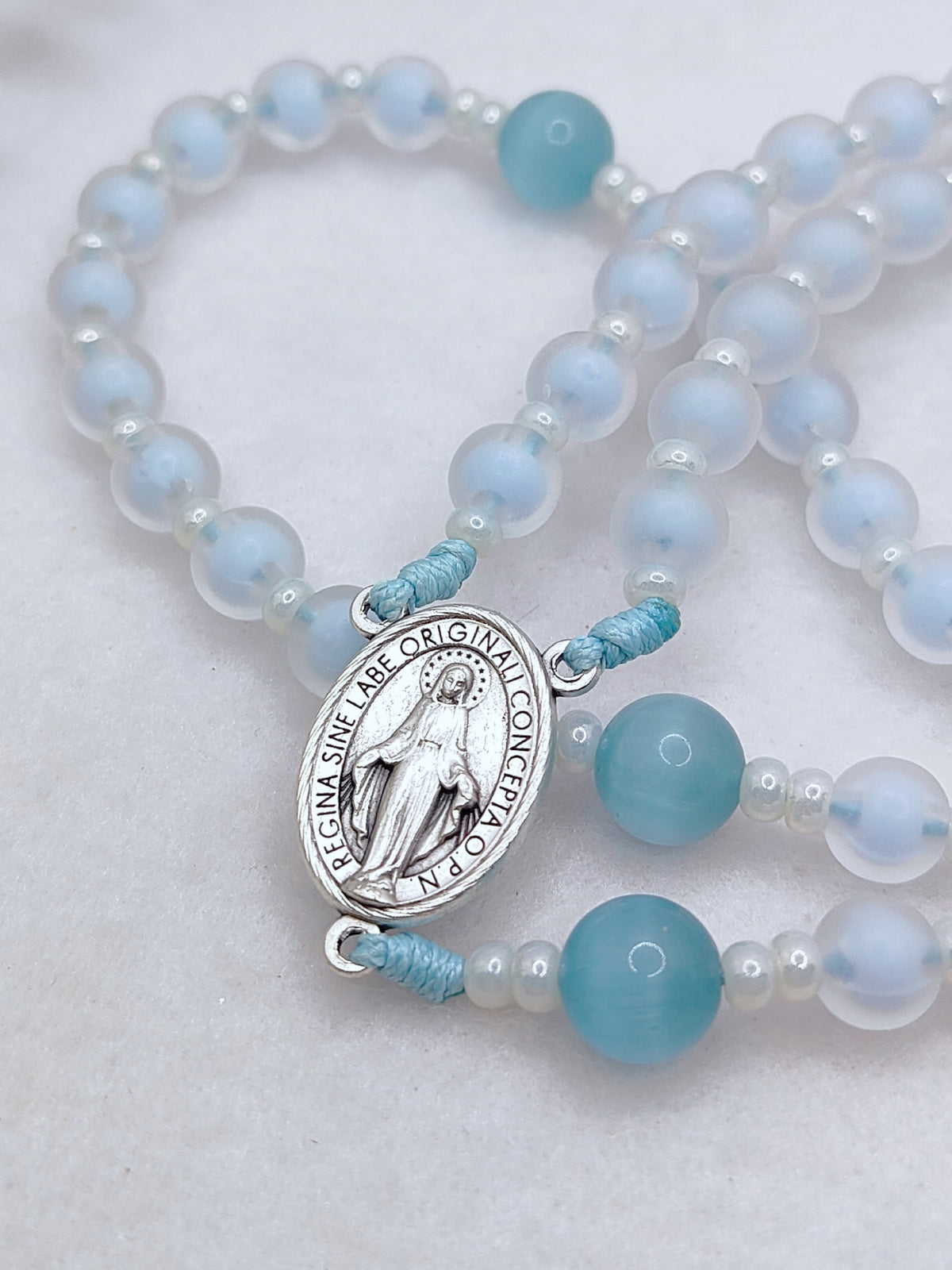 Our Lady of Grace Serenity Blue Glass Rosary