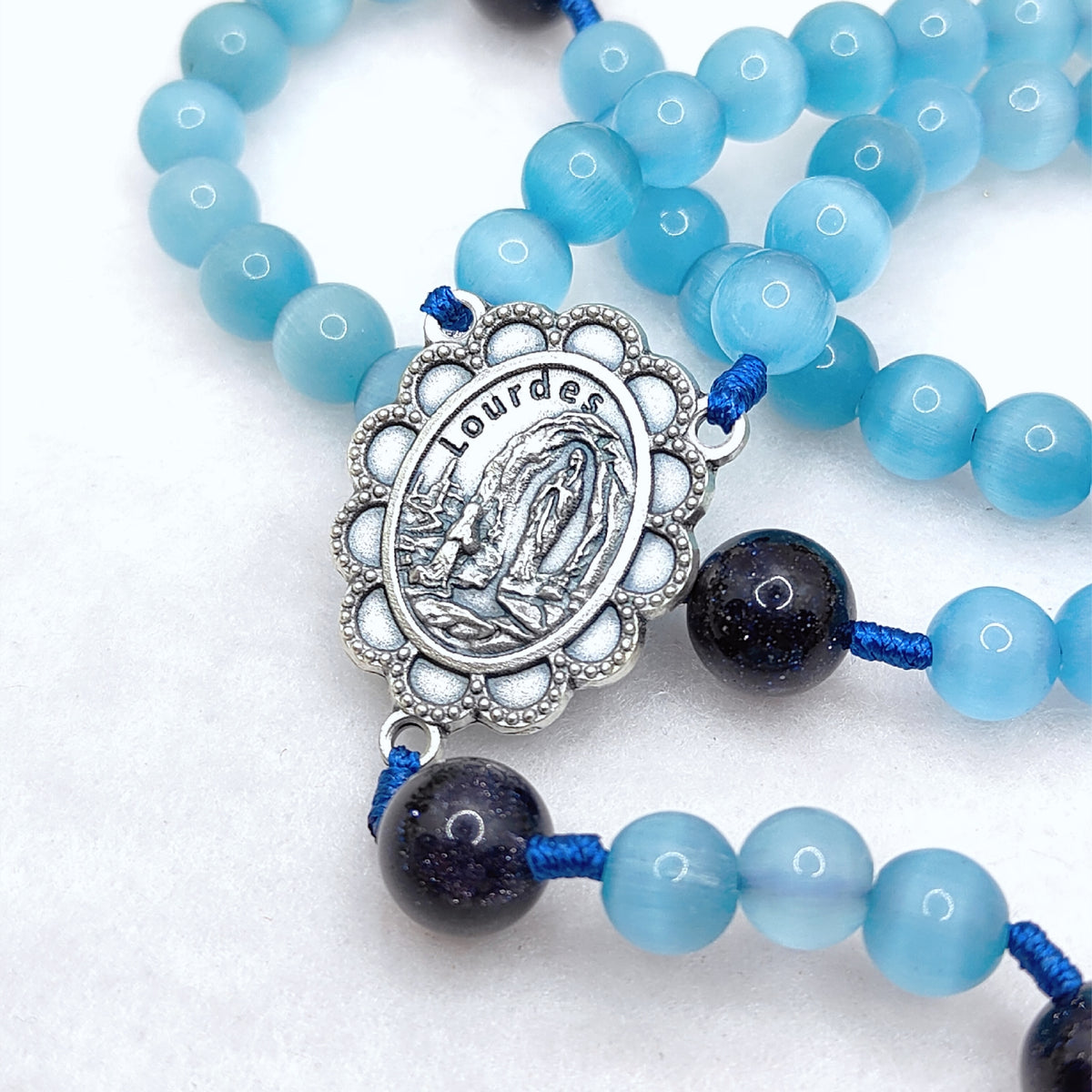 Our Lady of Lourdes Blue Cat Eye Rosary