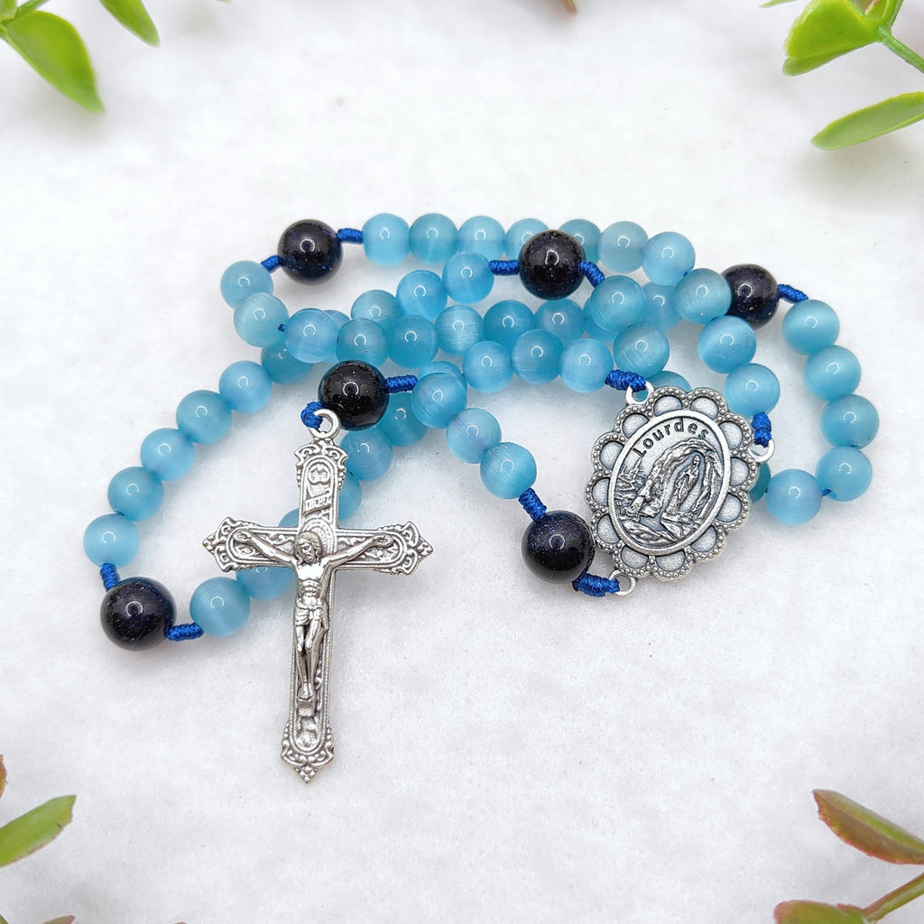 Our Lady of Lourdes Blue Cat Eye Rosary