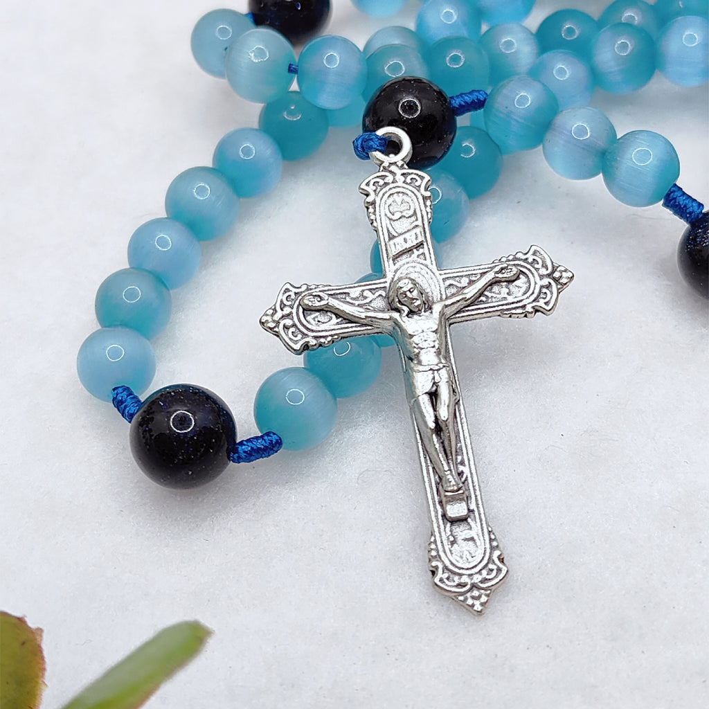 Our Lady of Lourdes Blue Cat Eye Rosary