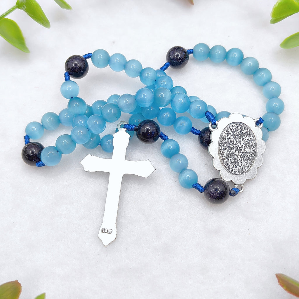 Our Lady of Lourdes Blue Cat Eye Rosary