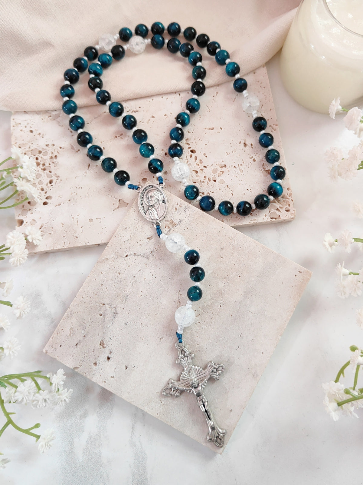 St Teresa of Calcutta Mission of Love Tiger Eye Rosary