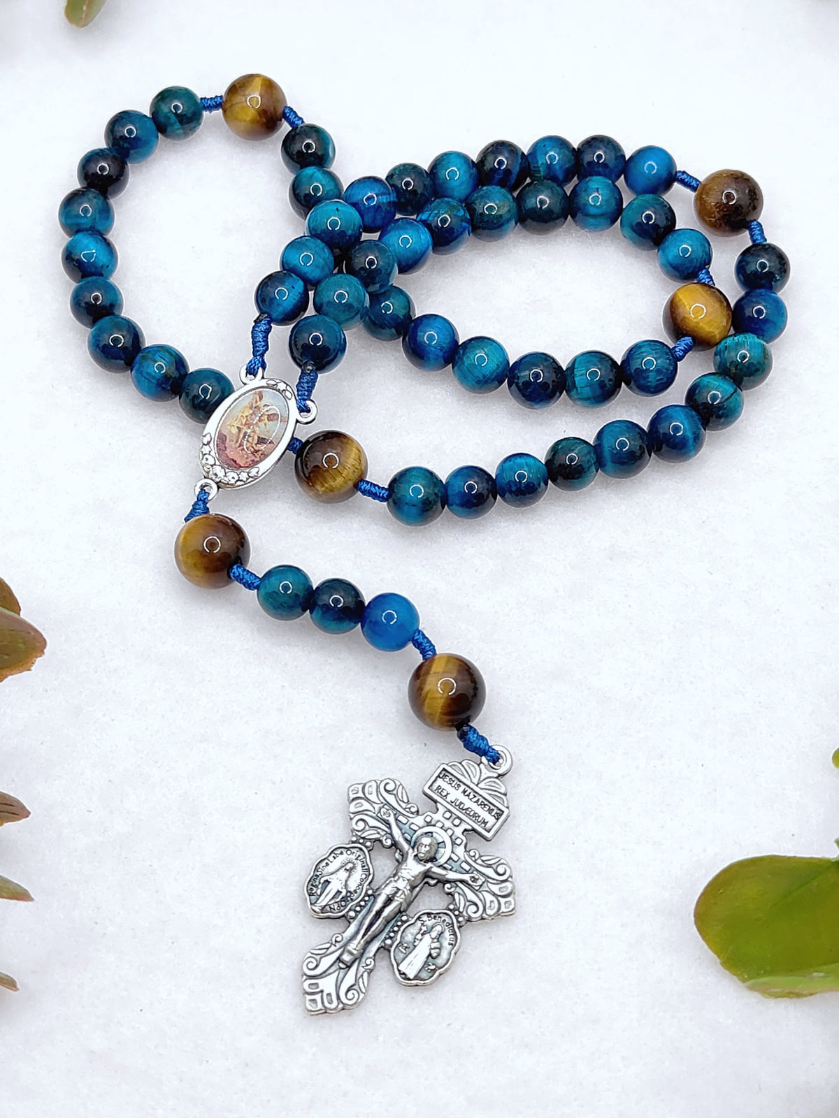 St Michael Heavenly Defense Tiger Eye Rosary