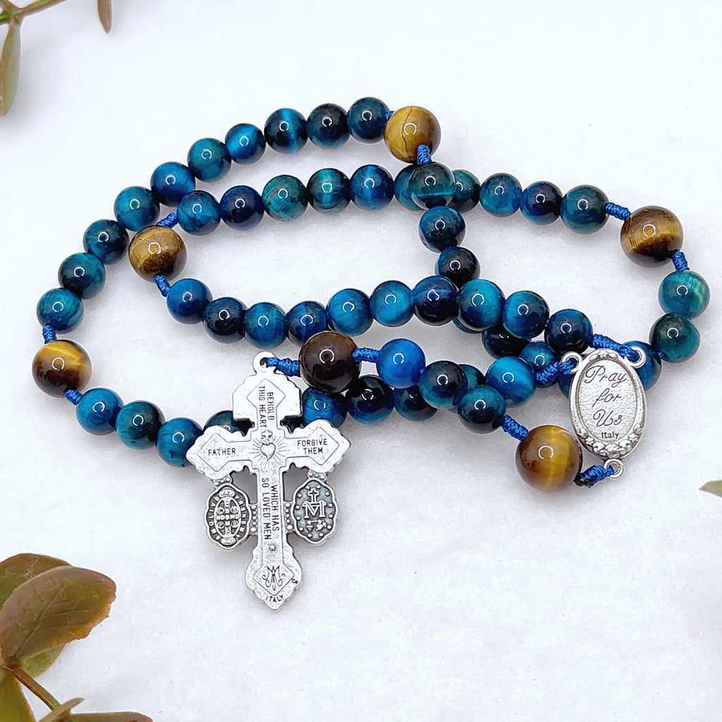 St Michael Heavenly Defense Tiger Eye Rosary