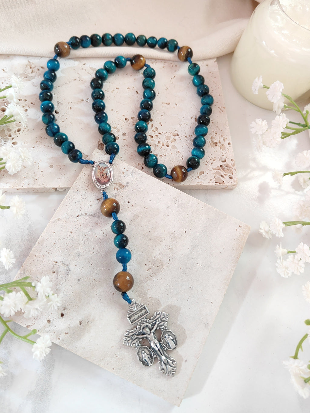 St Michael Heavenly Defense Tiger Eye Rosary