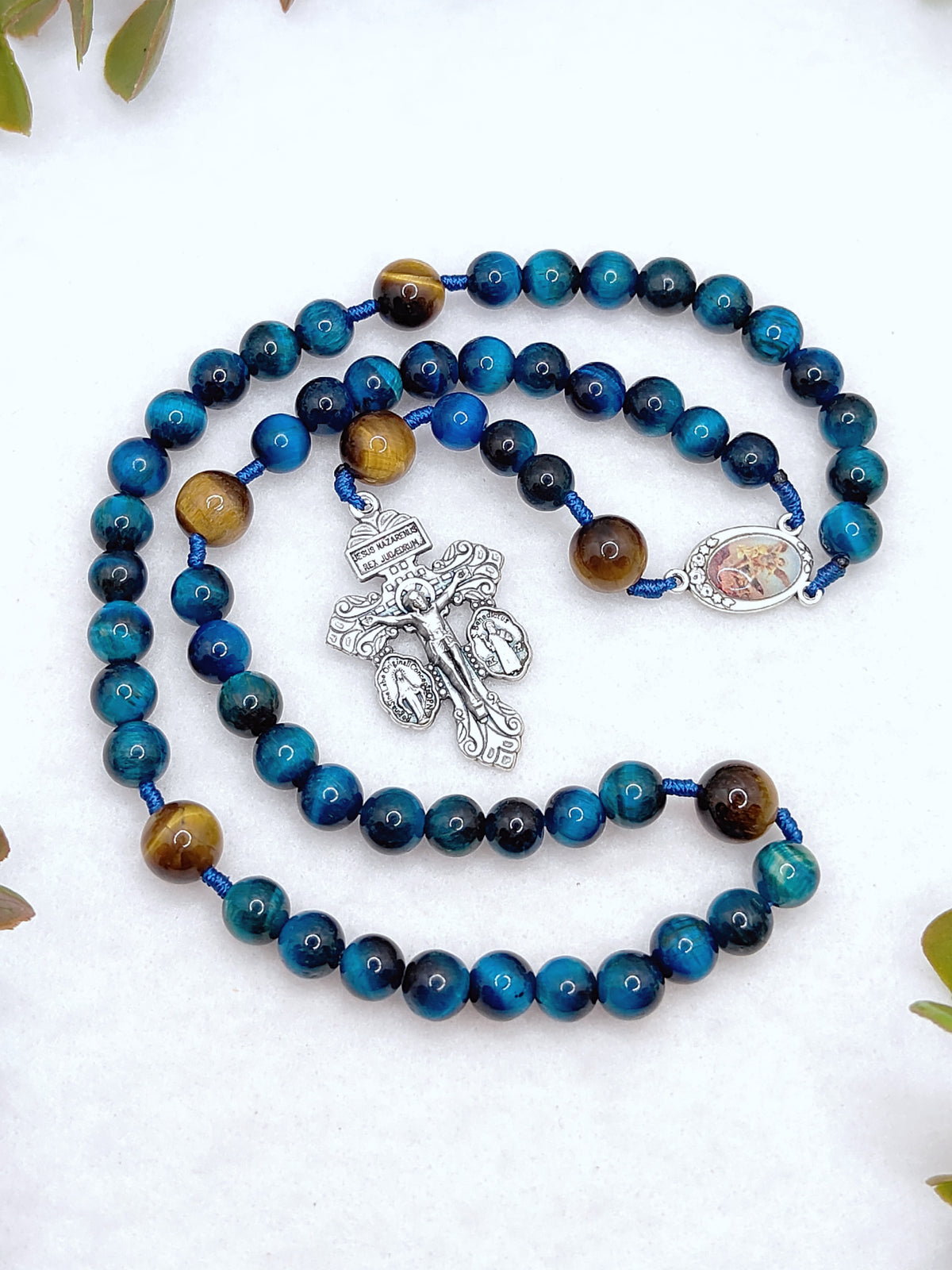 St Michael Heavenly Defense Tiger Eye Rosary