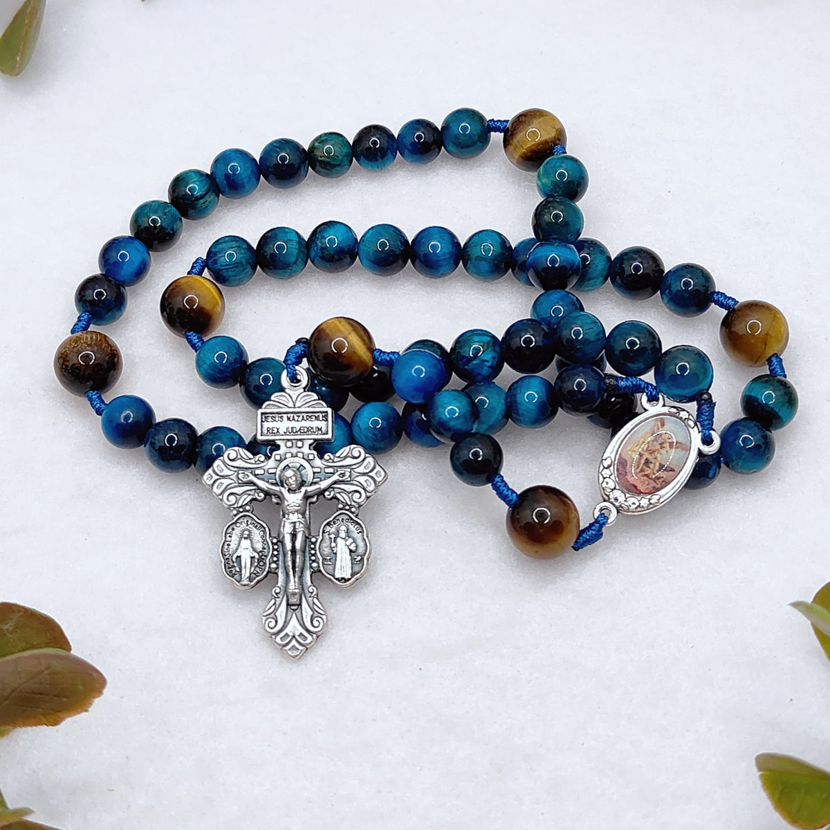 St Michael Heavenly Defense Tiger Eye Rosary