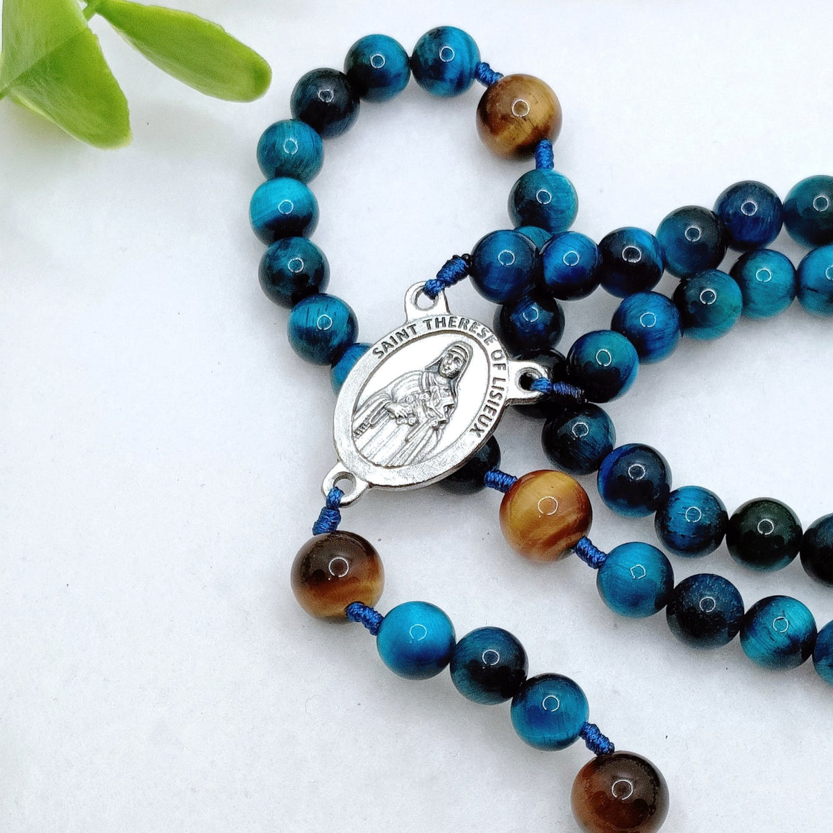 St Therese of Lisieux Little Flower Tiger Eye Devotion Rosary