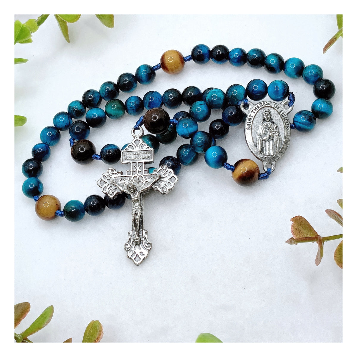 St Therese of Lisieux Little Flower Tiger Eye Devotion Rosary