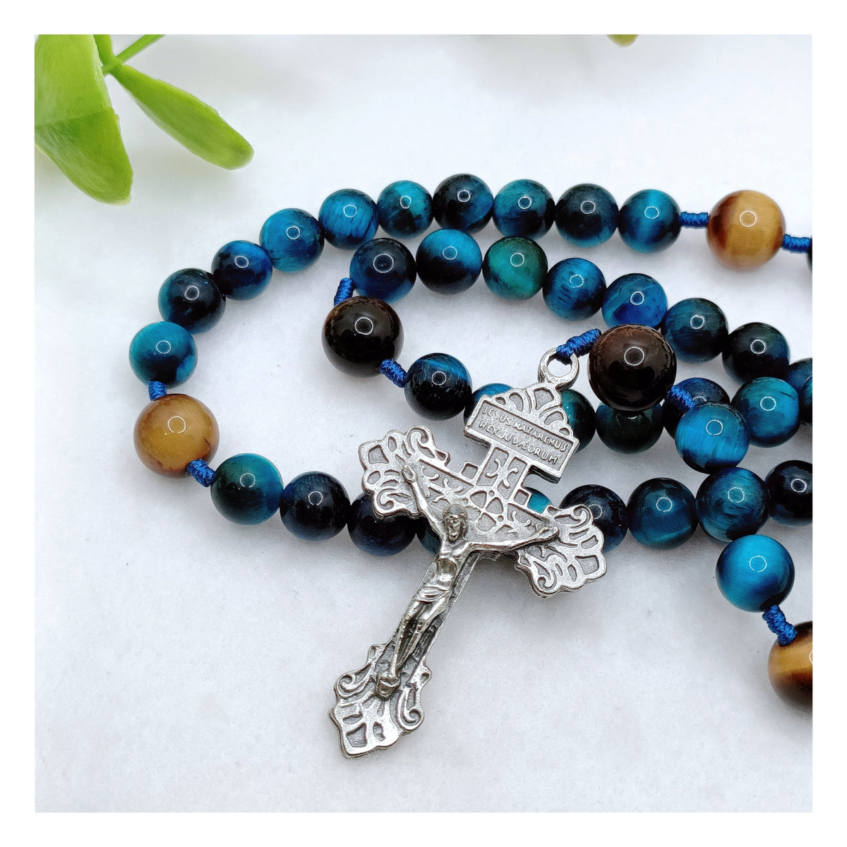 St Therese of Lisieux Little Flower Tiger Eye Devotion Rosary