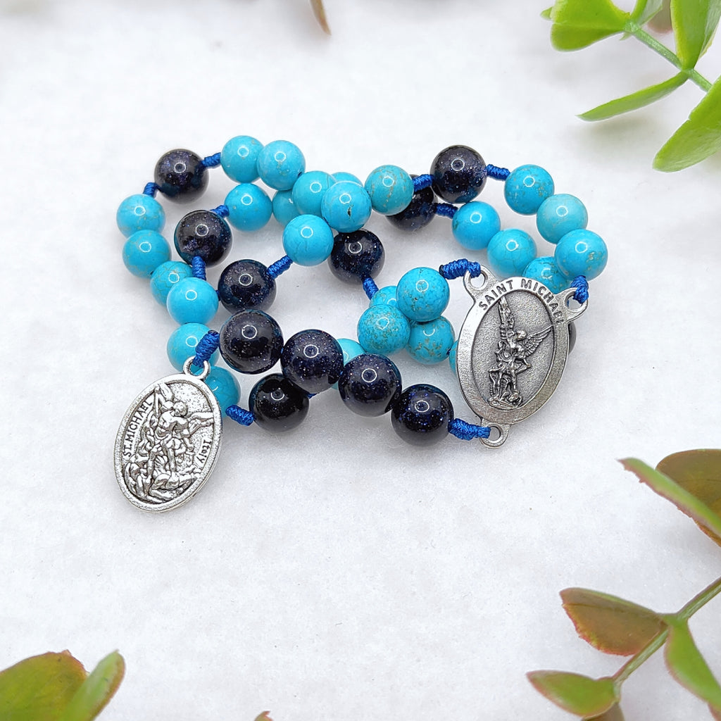 St Michael Chaplet Blue Turquoise Rosary