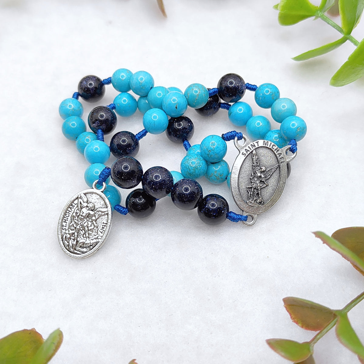 St Michael Chaplet Blue Turquoise Rosary