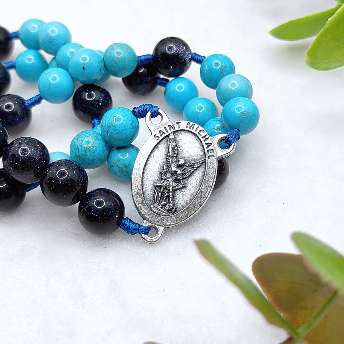 St Michael Chaplet Blue Turquoise Rosary