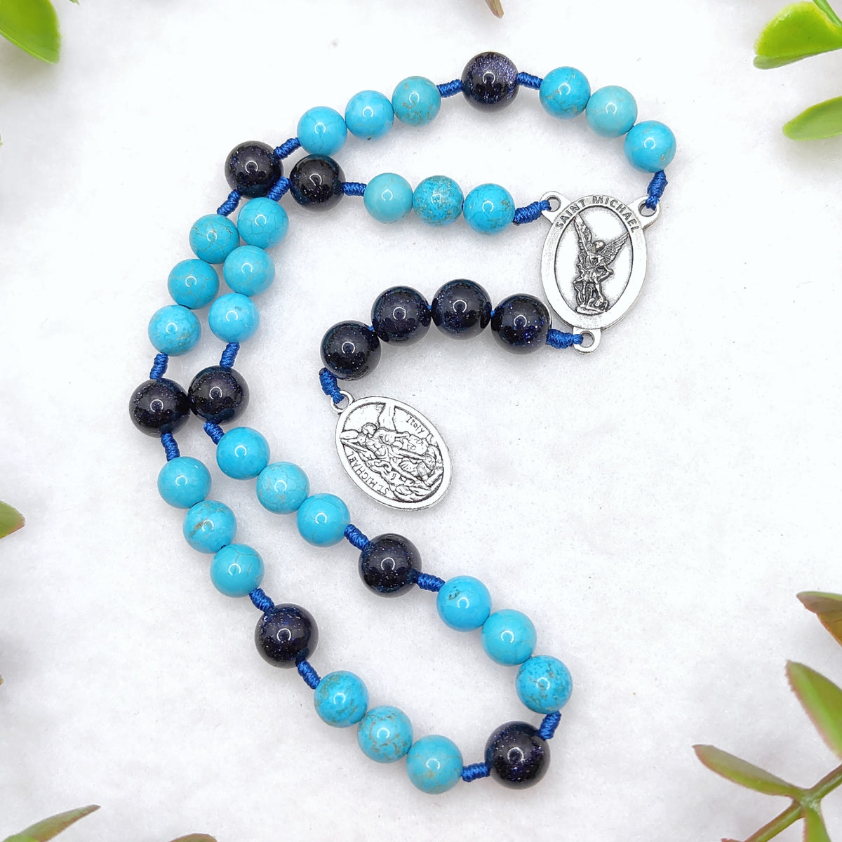 St Michael Chaplet Blue Turquoise Rosary
