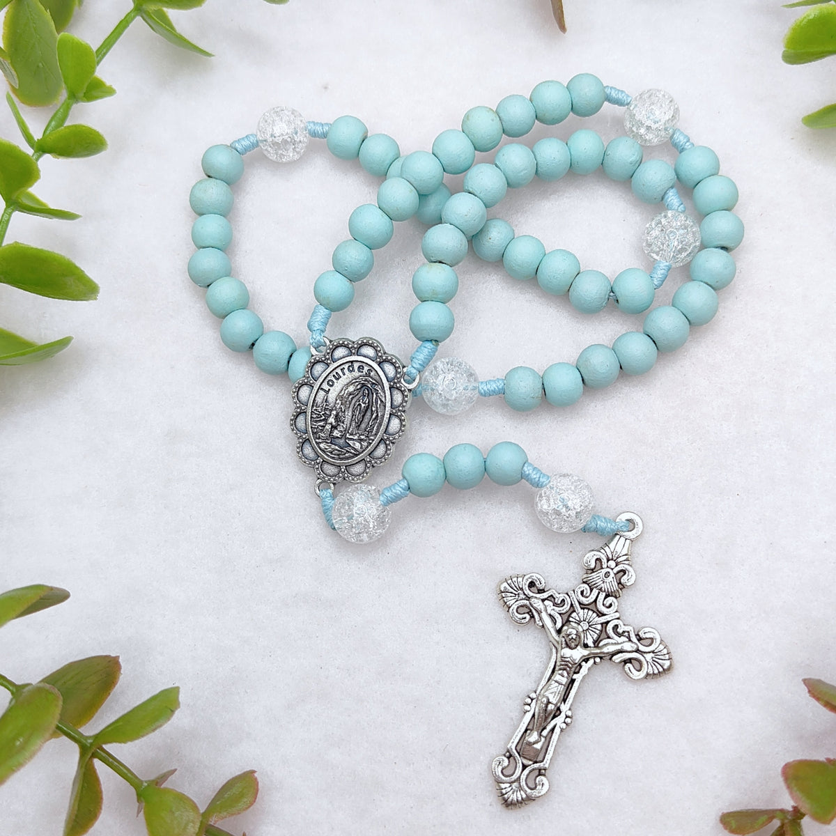 Our Lady of Lourdes Blue Wood Rosary
