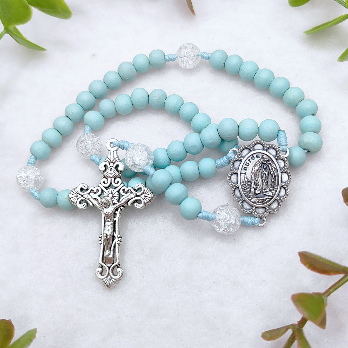 Our Lady of Lourdes Blue Wood Rosary