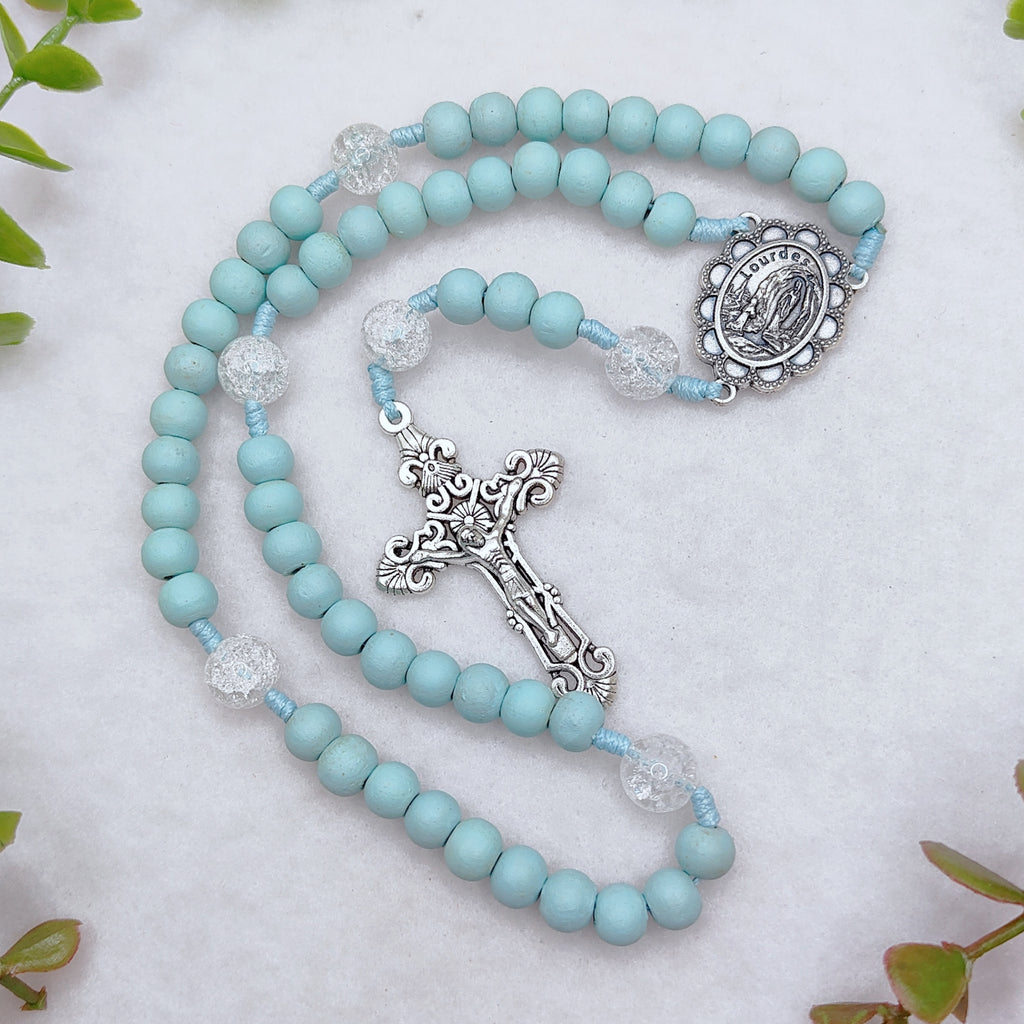 Our Lady of Lourdes Blue Wood Rosary