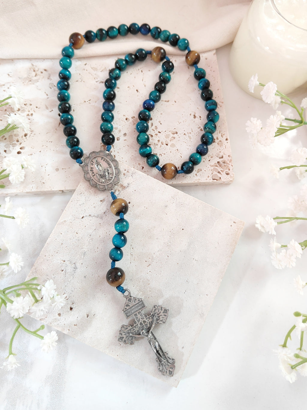 Our Lady of Fatima Strength & Grace Tiger Eye Rosary