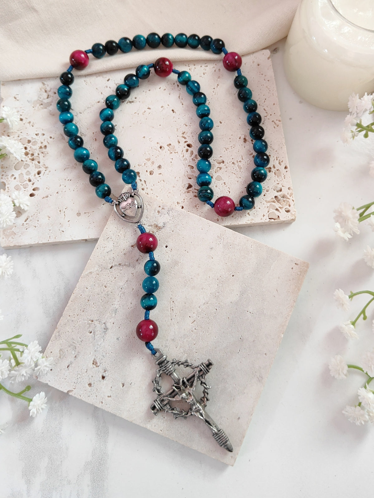 Sacred Heart Of Jesus Compassion and Sacrifice Tiger Eye Rosary