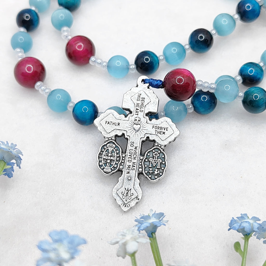 St Carlo Acutis Blue Cat Eye Tiger Eye Rosary