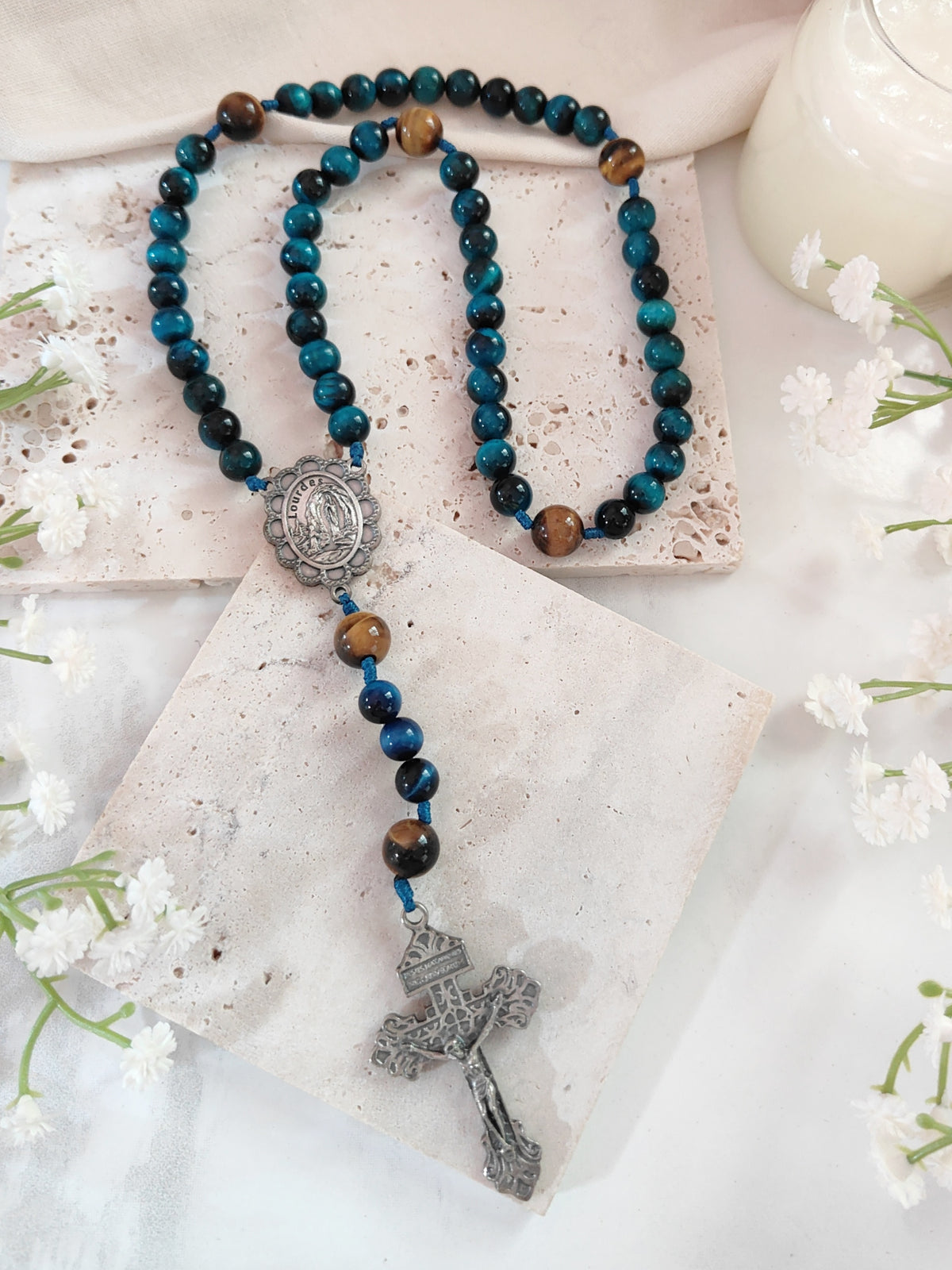 Our Lady of Lourdes Healing Tiger Eye Rosary