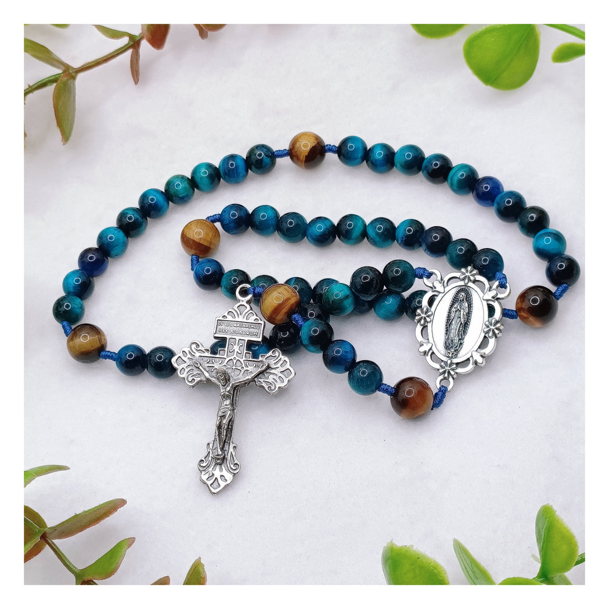 Our Lady of Guadalupe Divine Protection Tiger Eye Rosary