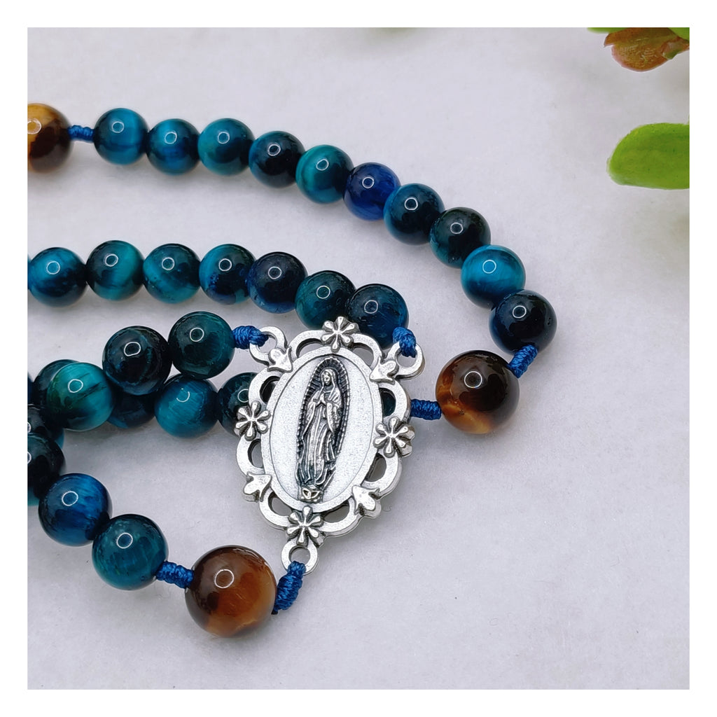 Our Lady of Guadalupe Divine Protection Tiger Eye Rosary