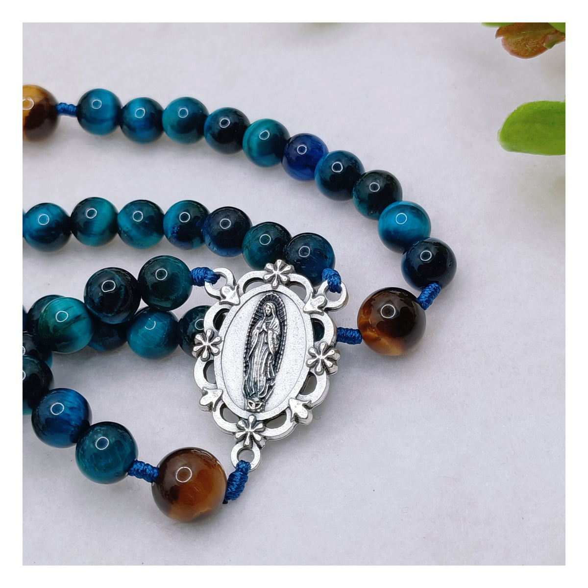 Our Lady of Guadalupe Divine Protection Tiger Eye Rosary