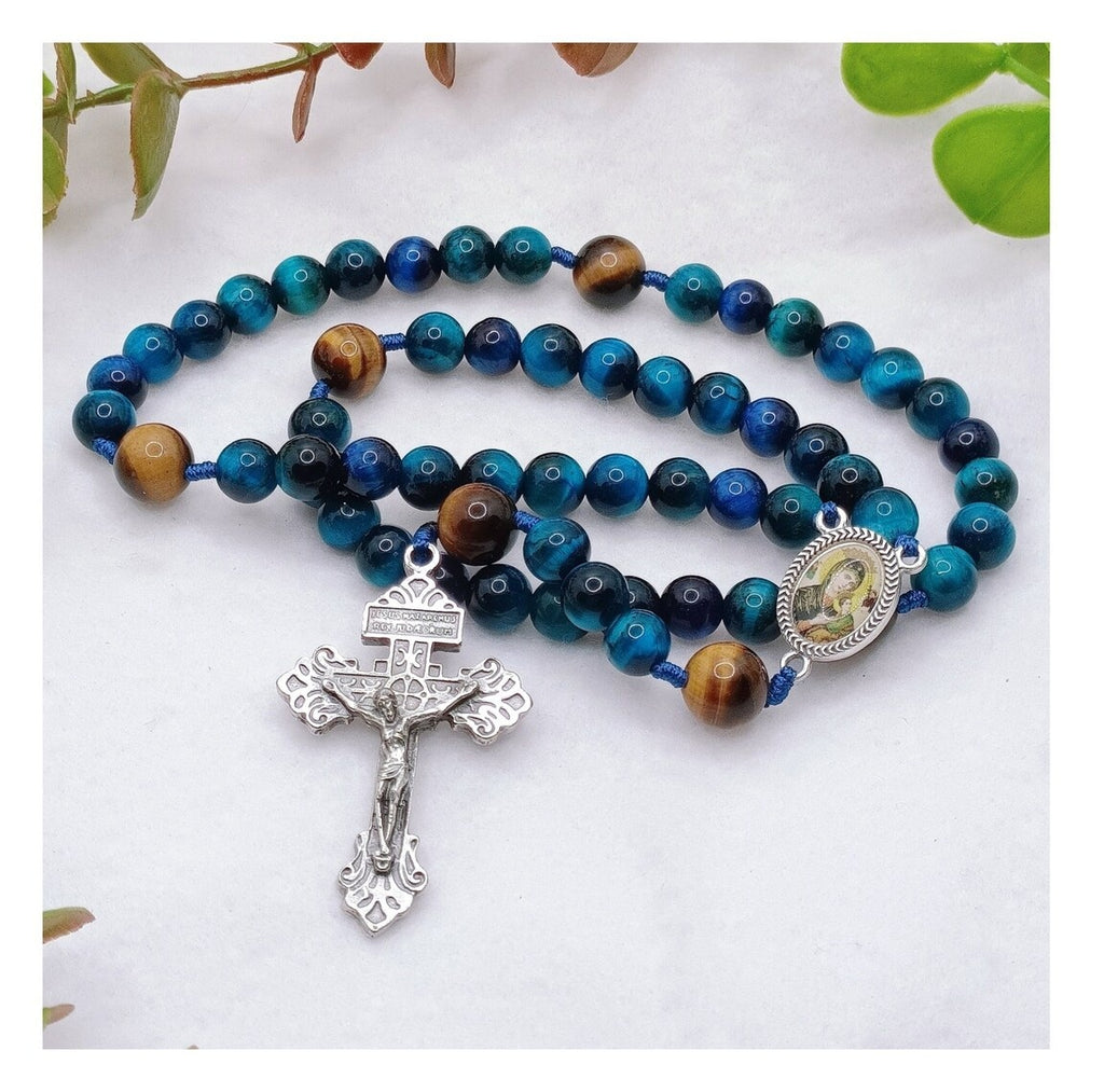 Our Mother Of Perpetual Help Deep Faith Tiger Eye Rosary